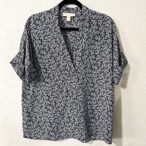 Blue MICHAEL Michael KORS Coral Print Woven V-neck Blouse